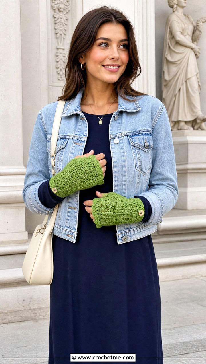 Scalloped Flap Crochet Gloves With Midi Dress - 15 Convertible Crochet Fingerless Gloves outfit ideas