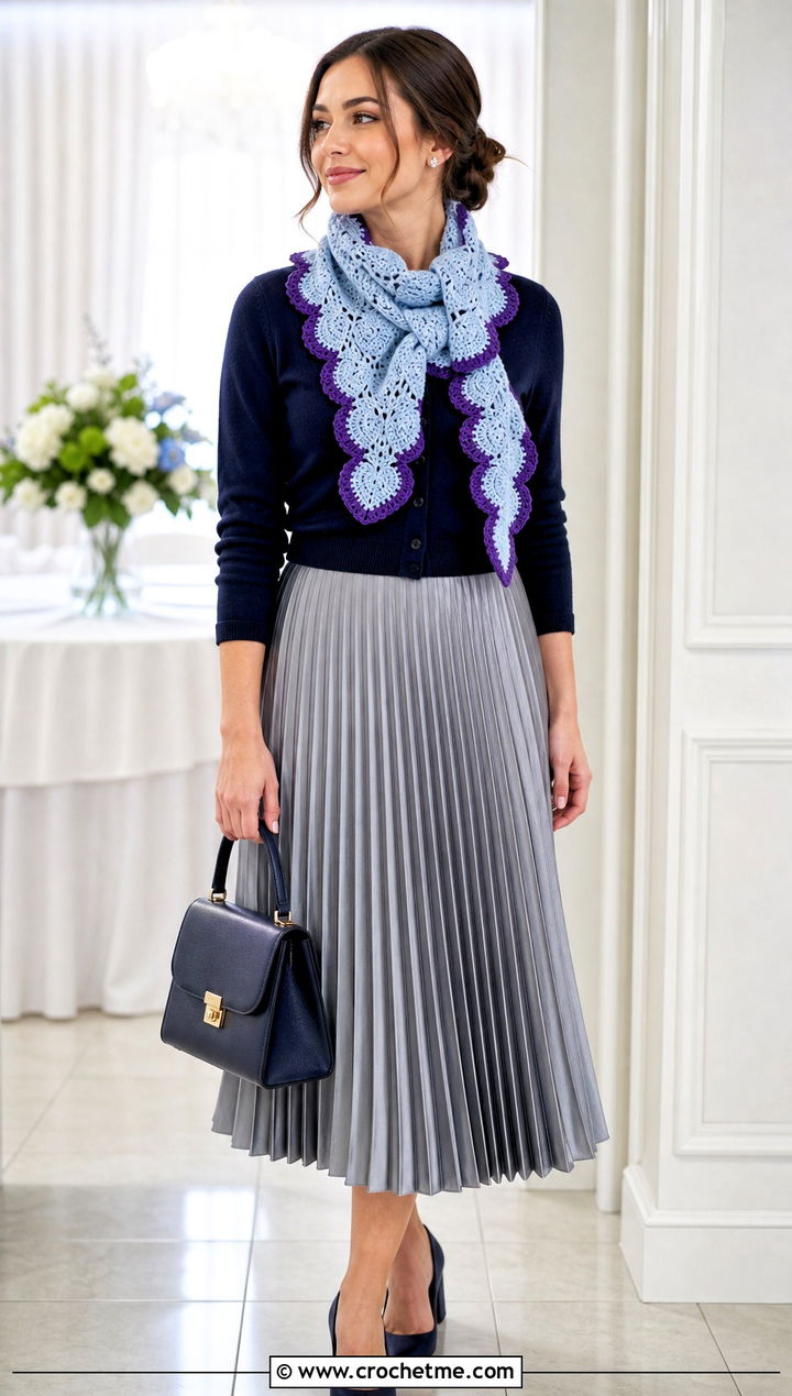 Scalloped Heart Scarf With Pleated Skirt - 25 crochet heart scarf outfit ideas