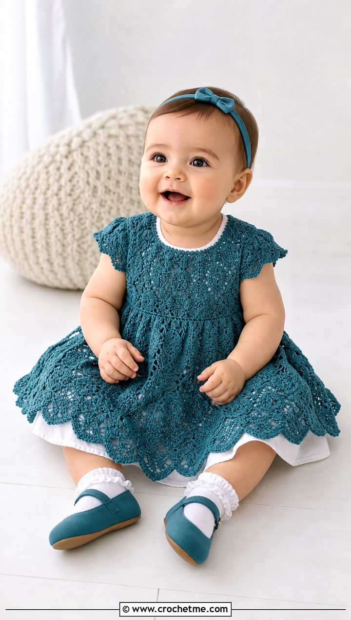 Scalloped Hem Crochet Blessing Dress With Mary Jane Shoes - 15 Crochet Blessing Dress outfit ideas