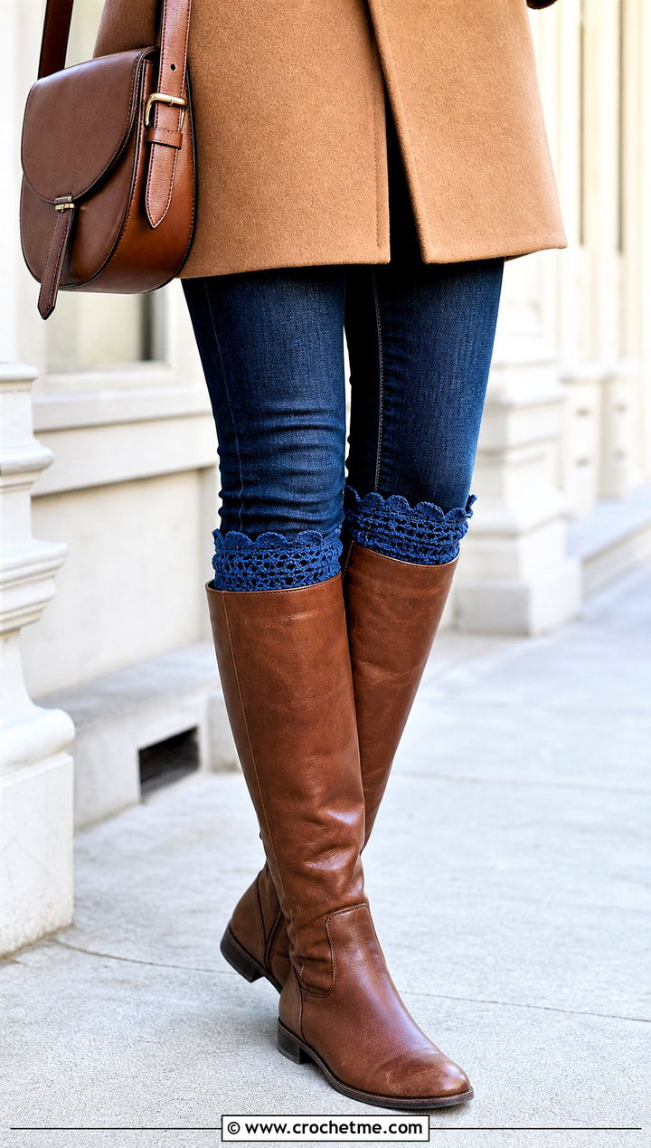 Scalloped Lace Boot Cuffs With Skinny Jeans And Riding Boots - 15 Crochet Lace Boot Cuffs outfit ideas