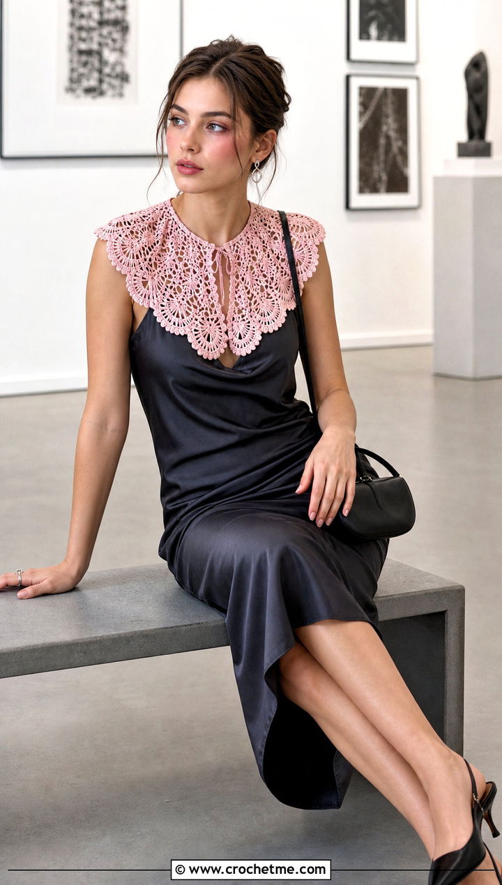Scalloped Lace Crochet Collar With Slip Dress - 15 Vintage Crochet Collar Design outfit ideas