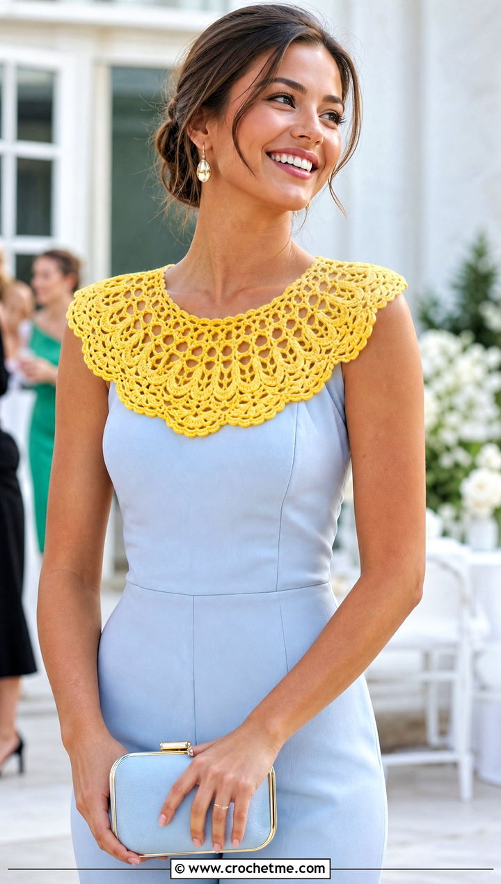 Scalloped Lace Crochet Collar With Tailored Jumpsuit - 15 Crochet Collar For Wedding outfit ideas