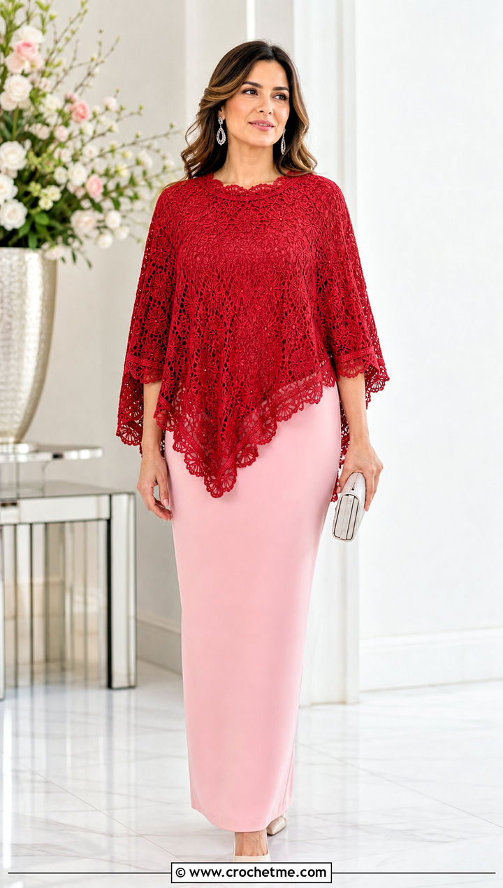Scalloped Lace Poncho With Column Dress - 15 Crochet Lace Poncho On Hanger outfit ideas