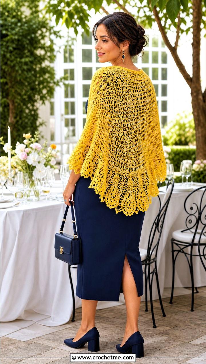 Scalloped Spiderweb Crochet Shawl With Midi Dress - 30 spiderweb crochet shawl outfit ideas