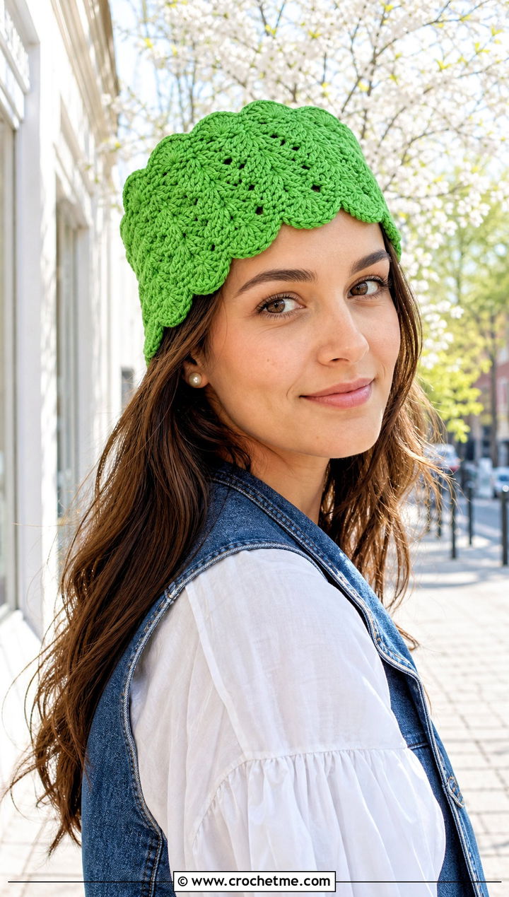 Scalloped Square Beanie With Denim Maxi Skirt - 25 square crochet beanie outfit ideas