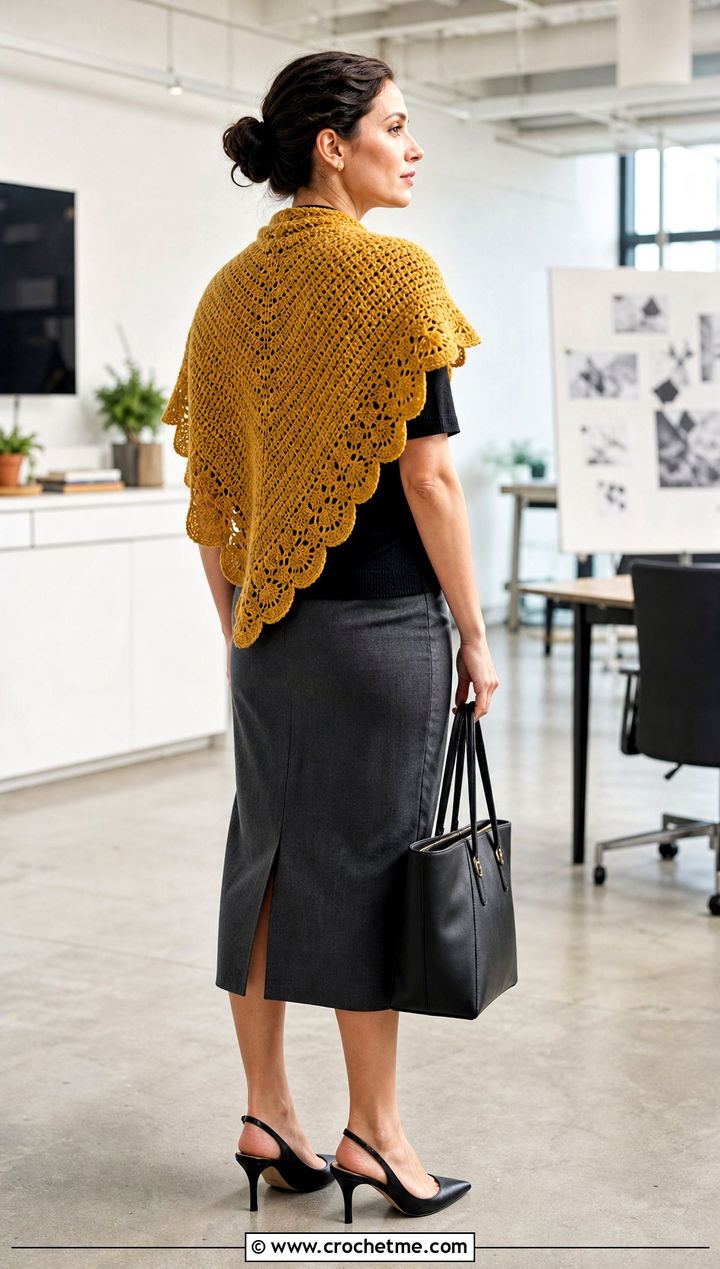 Scalloped Wing Shawl With Pencil Skirt - 30 Crochet Wing Shawl outfit ideas