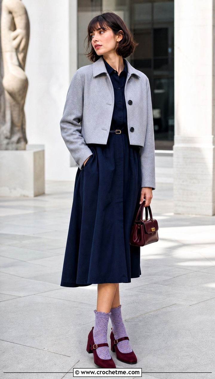 Scalloped Wool Crochet Socks With Midi Dress - 20 Wool Crochet Sock outfit ideas