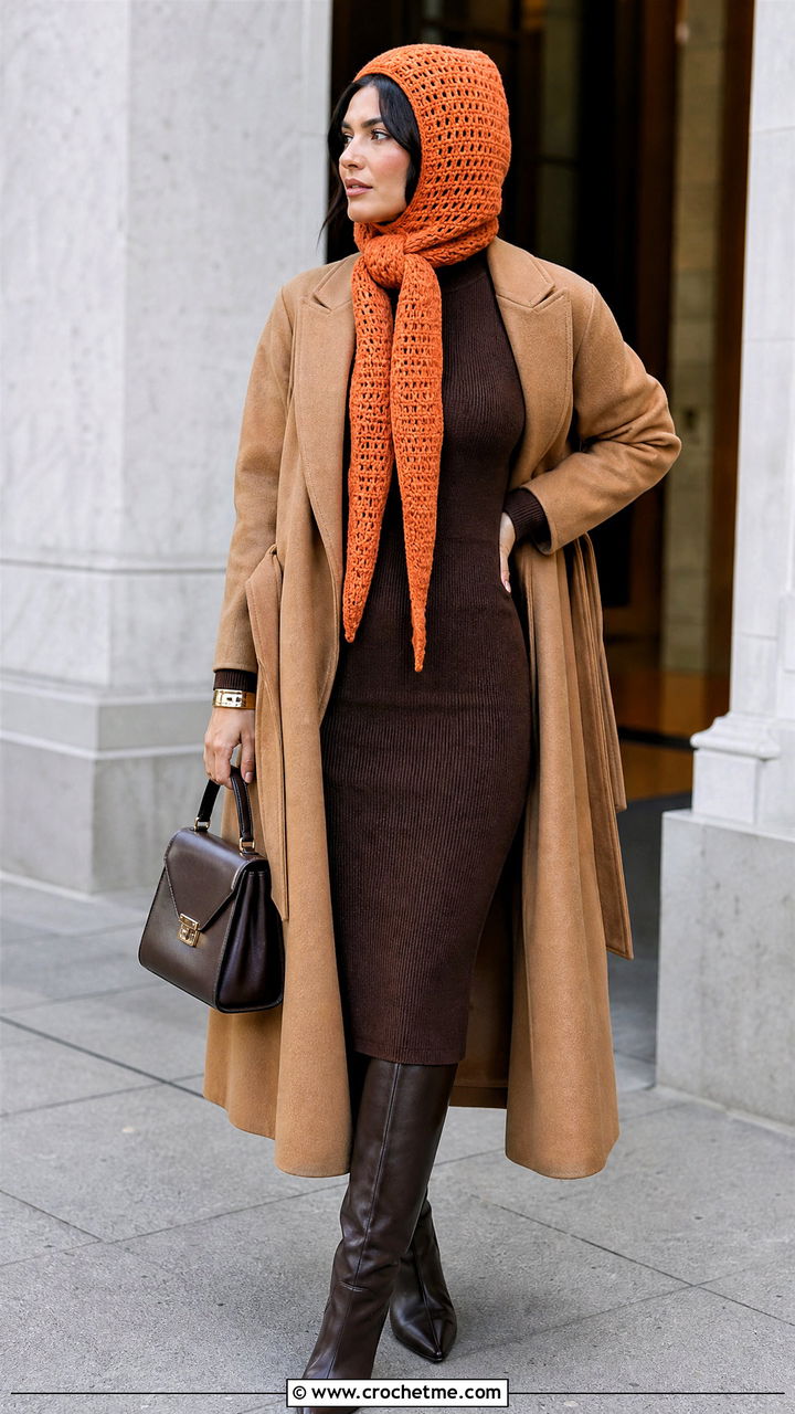 Scarf Tie Balaclava With Sweater Dress - 35 crochet baclava hat outfit ideas