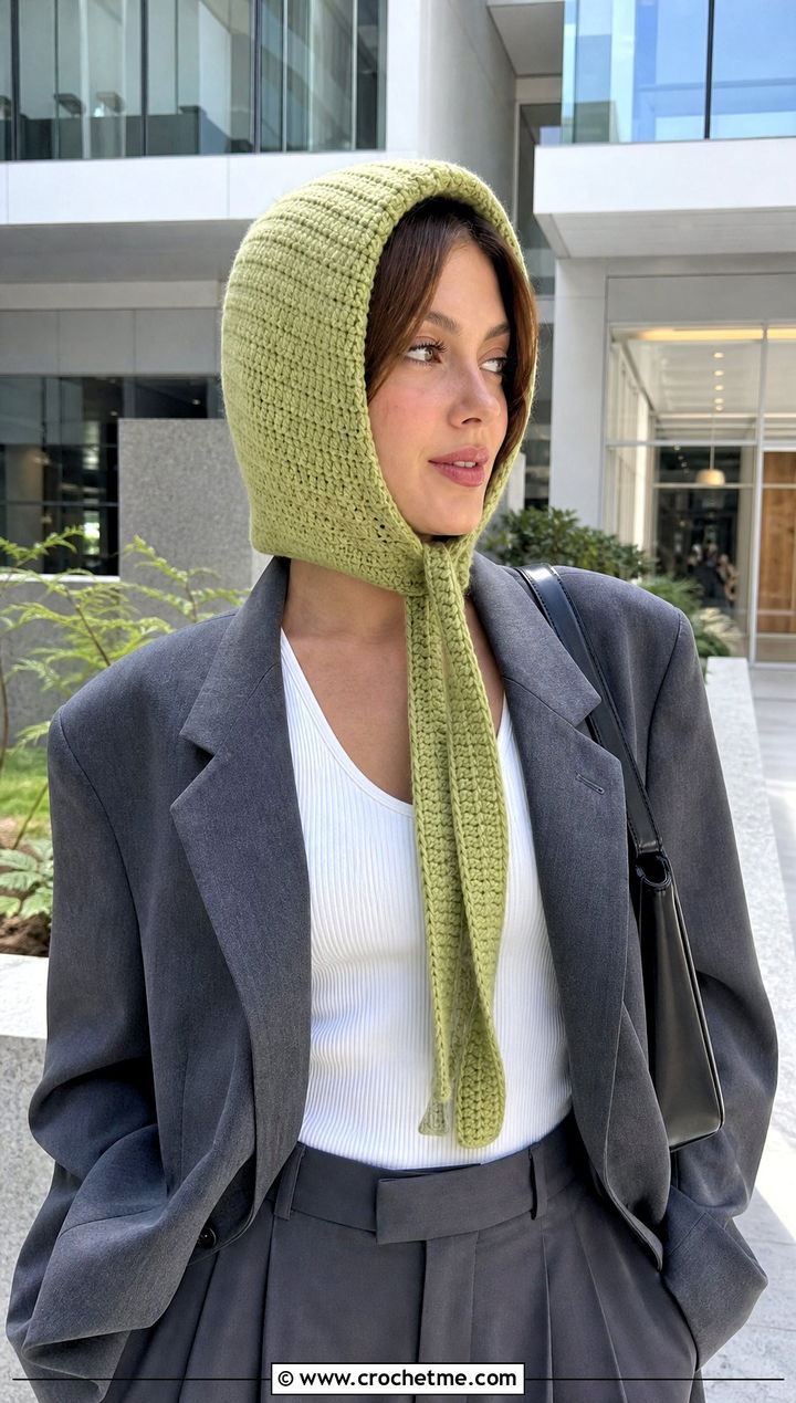 Scarf Tie Hooded Balaclava With Oversized Blazer - 30 hooded crochet balaclava outfit ideas