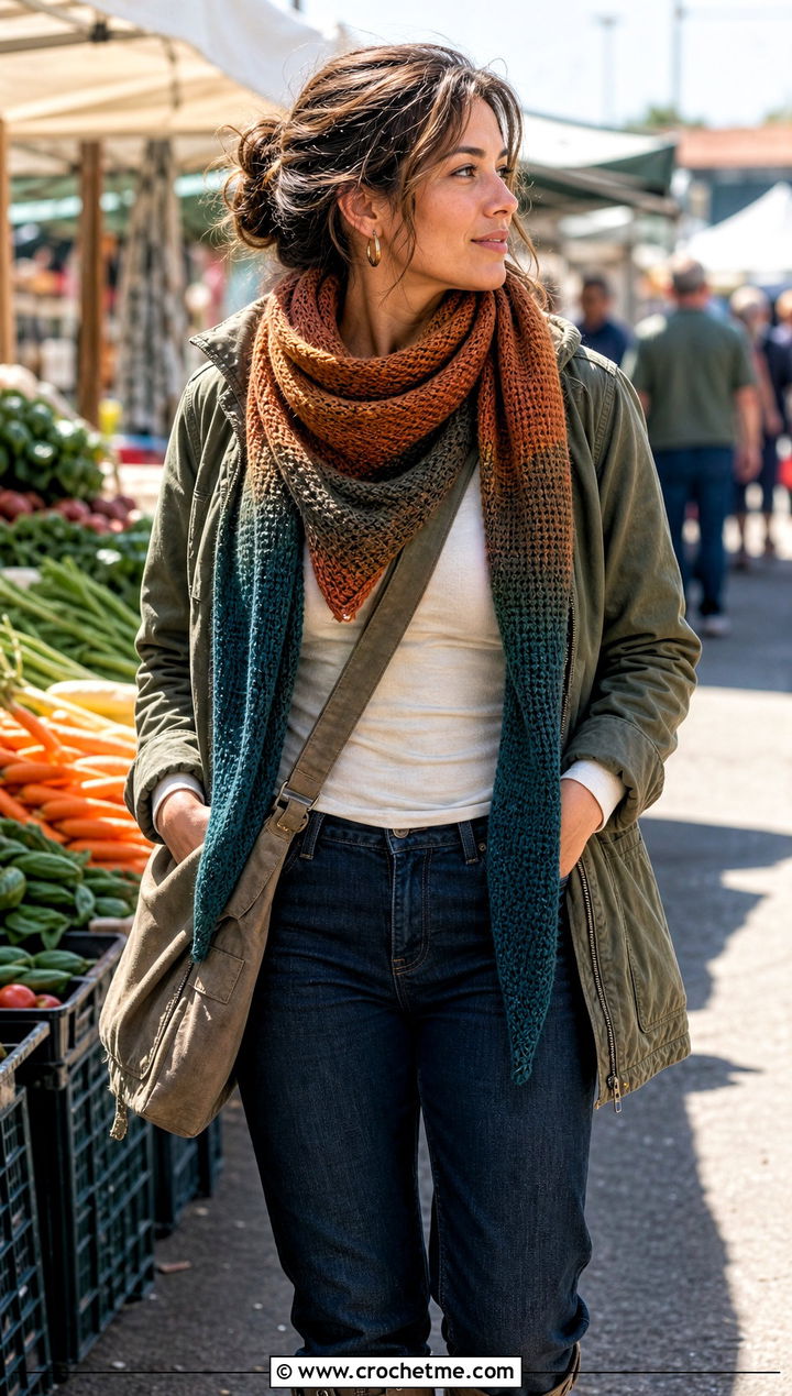 Scheepjes Whirl Tunisian Scarf With Utility Jacket - 15 Scheepjes Whirl Crochet Scarf outfit ideas