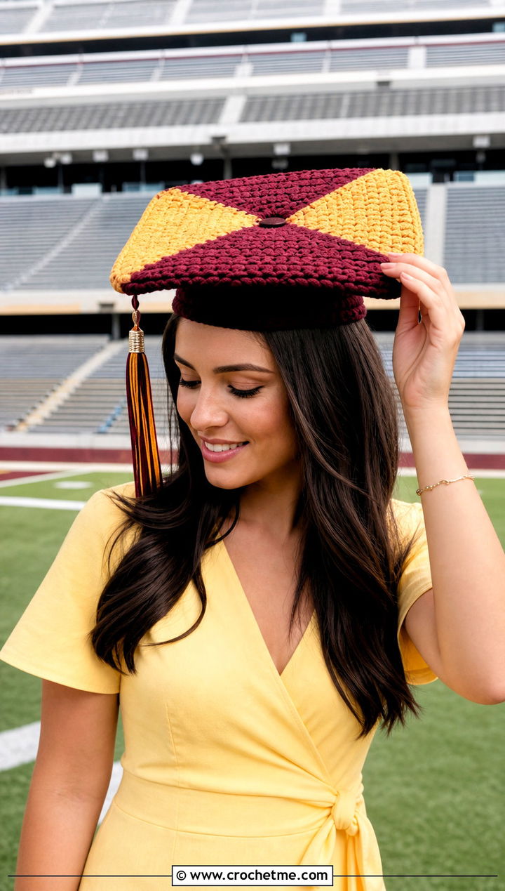 School Color Crochet Graduation Cap Cover With Wrap Dress - 30 crochet graduation cap cover outfit ideas