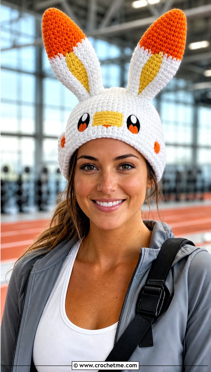 Scorbunny Long Ear Beanie With Track Jacket - 30 crochet pokemon beanie outfit ideas