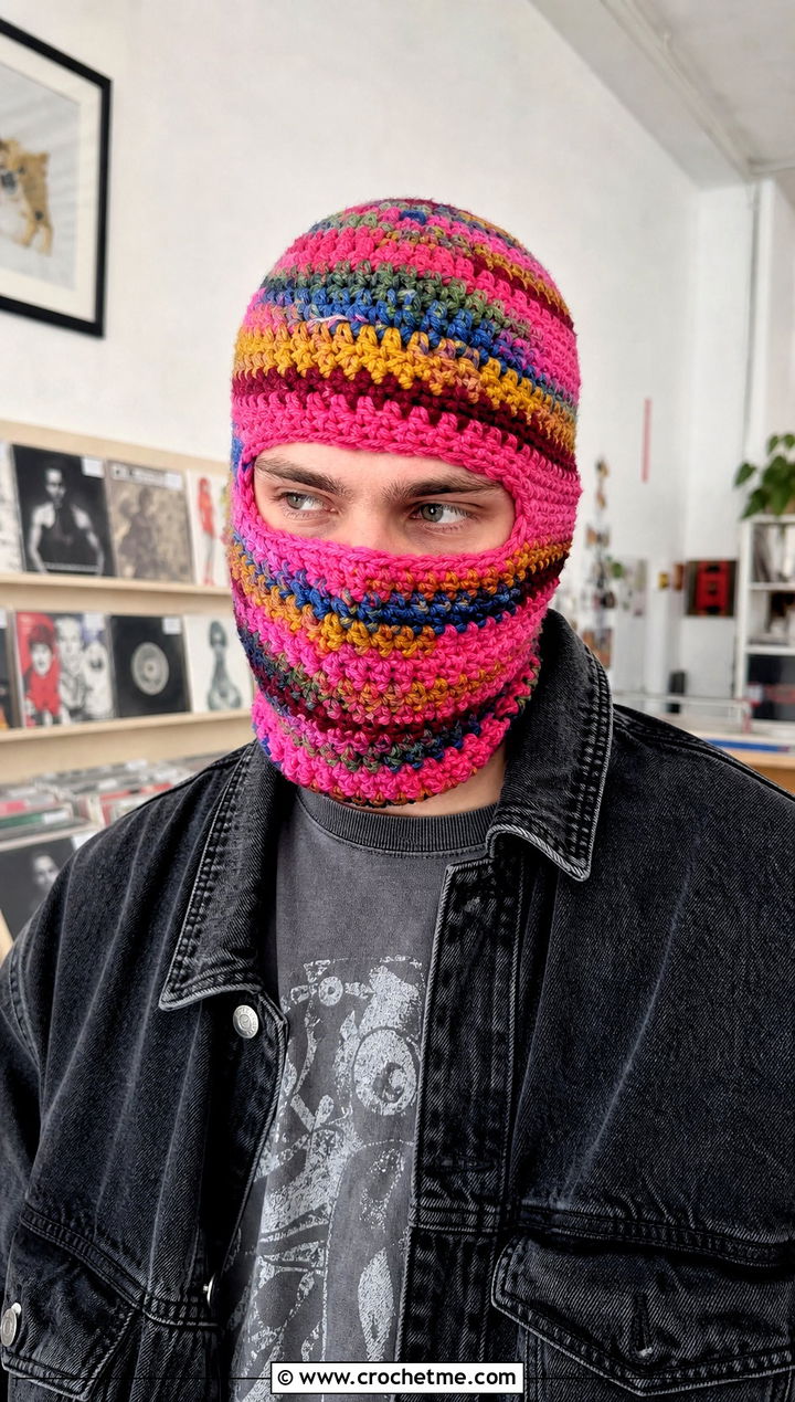 Scrap Yarn Crochet Balaclava With Grunge Outfit - 30 crochet balaclava for men outfit ideas