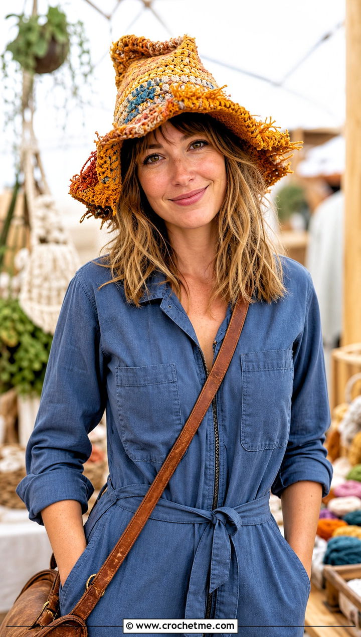 Scrappy Yarn Crochet Scarecrow Hat With Boiler Suit - 30 crochet scarecrow hat outfit ideas