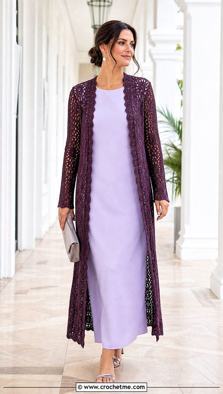 Sea Breeze Crochet Duster Cover Up With Column Dress - 15 sea breeze crochet cover up outfit ideas