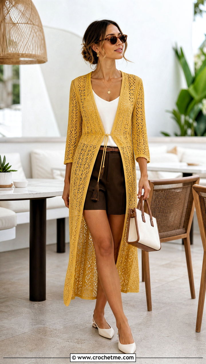 Sea Breeze Side Slit Midi Cover Up With Tailored Shorts - 15 sea breeze crochet cover up outfit ideas