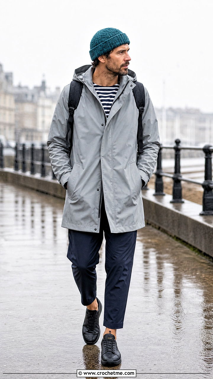 Seafarer Crochet Cap With Raincoat - 35 crochet cap for men outfit ideas