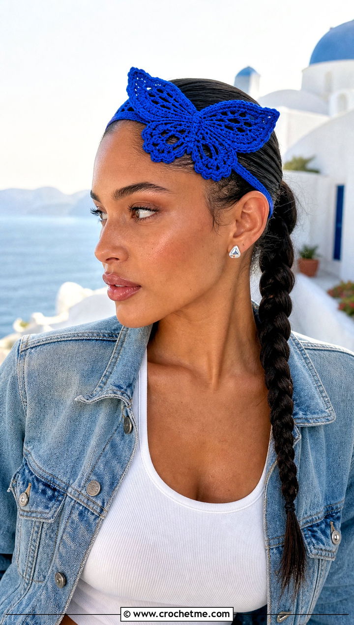 Seamless Butterfly Crochet Headband With Maxi Skirt - 15 crochet butterfly headband outfit ideas