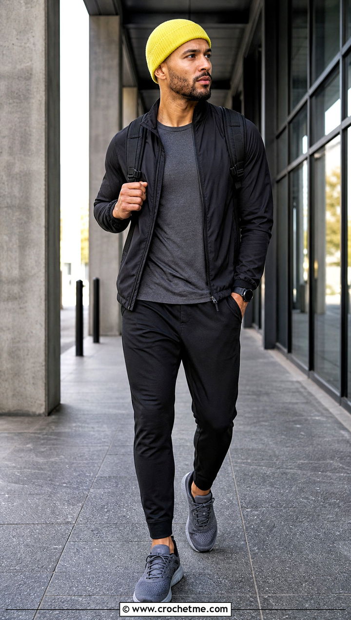 Seamless Fitted Crochet Beanie With Athleisure - 35 Men Crochet Beanie outfit ideas