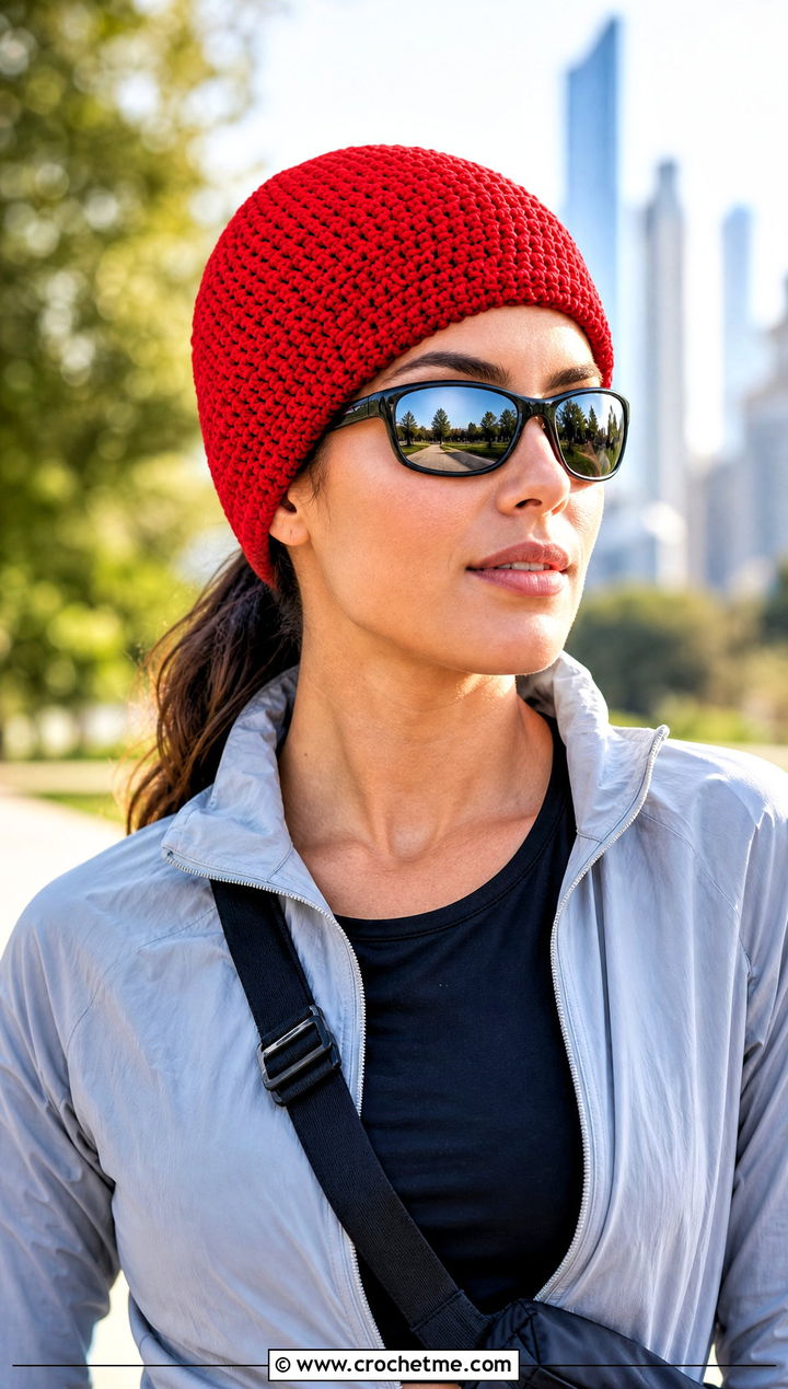 Seamless HDC Crochet Beanie With Running Jacket And Joggers - 20 hdc crochet beanie outfit ideas