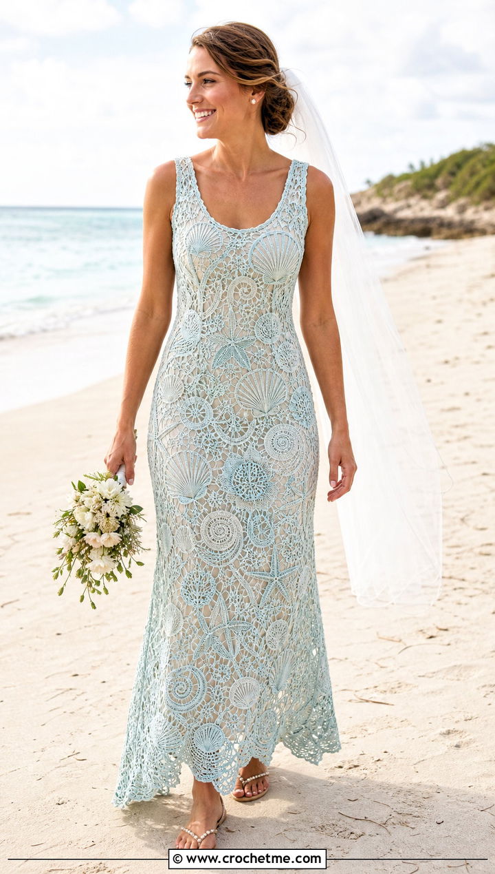 Seashell Motif Beach Wedding Dress - 20 irish lace crochet wedding dress outfit ideas