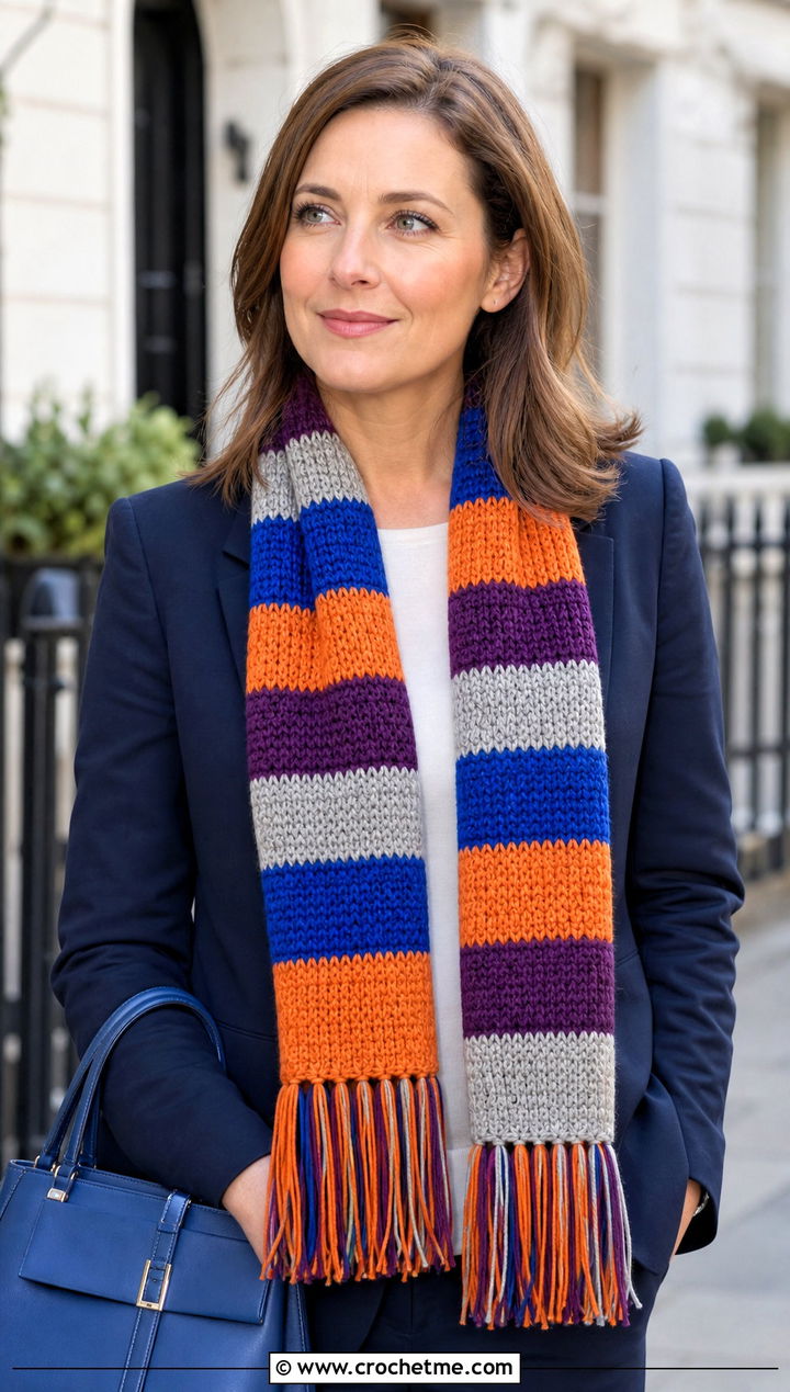 Season Alternate Doctor Who Crochet Scarf With Blazer And Jeans - 25 Doctor Who Crochet Scarf outfit ideas