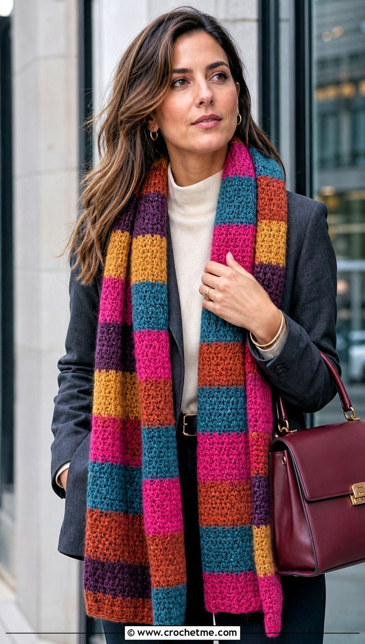 Season Wide Tom Baker Scarf With Tailored Blazer - 15 crochet tom baker scarf outfit ideas