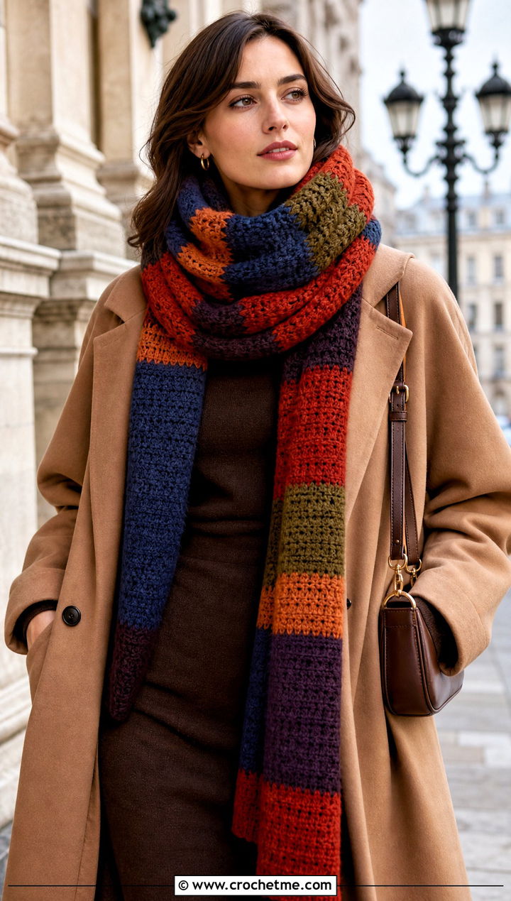 Season Joined Tom Baker Scarf With Sweater Dress - 15 crochet tom baker scarf outfit ideas