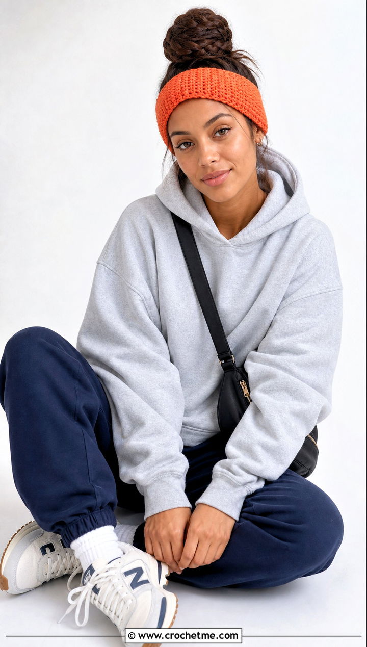 Seed Stitch Crochet Headband With Hoodie And Joggers - 25 crochet for headbands outfit ideas