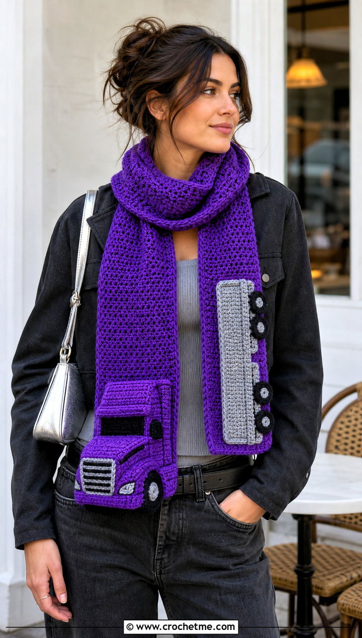 Semi Truck Crochet Scarf With Wide Leg Jeans - 20 Crochet Truck Scarf outfit ideas