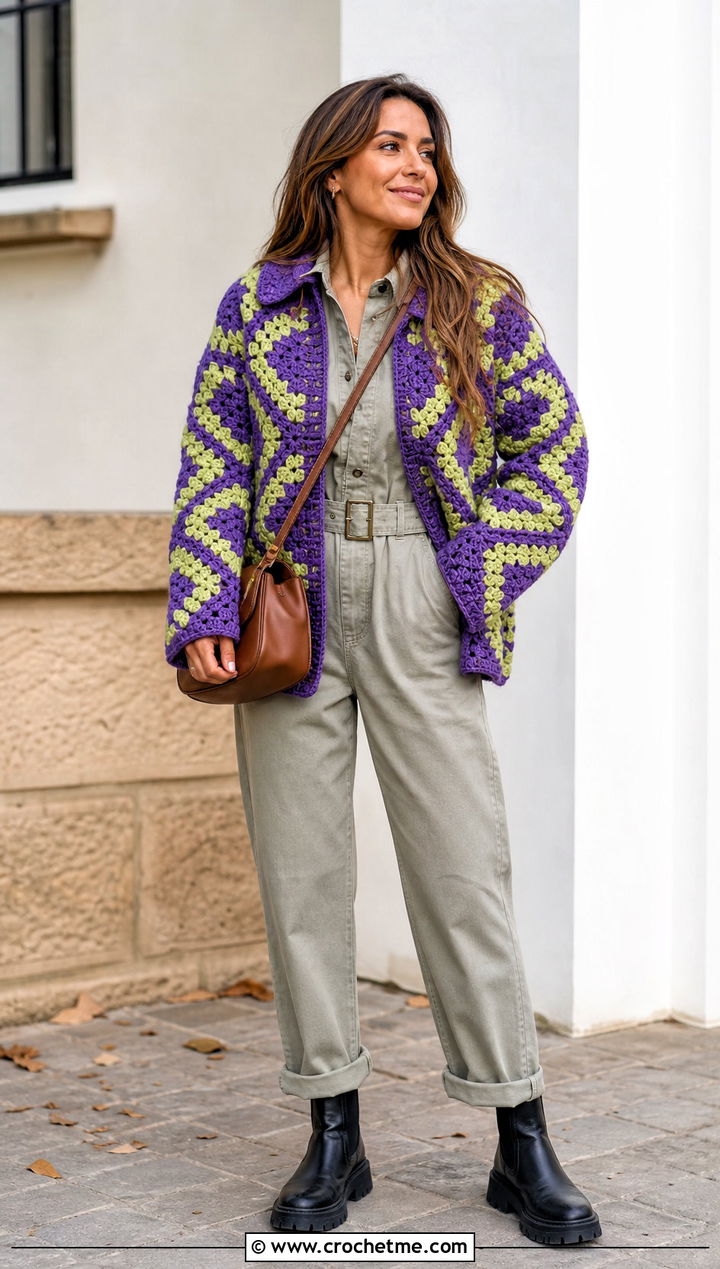 Shacket Howls Crochet Jacket With Utility Jumpsuit - 25 Howls Crochet Jacket outfit ideas