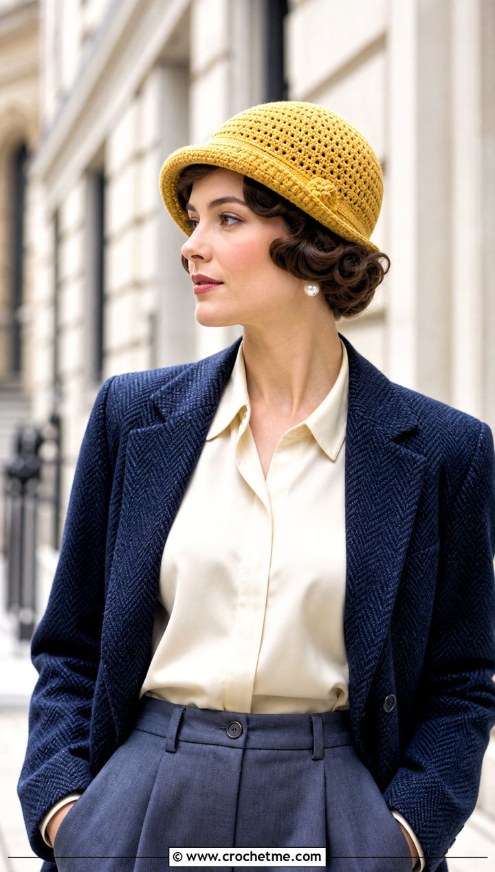 Shallow Crochet Cloche With Wide Leg Trousers - 20 1930s crochet hat outfit ideas