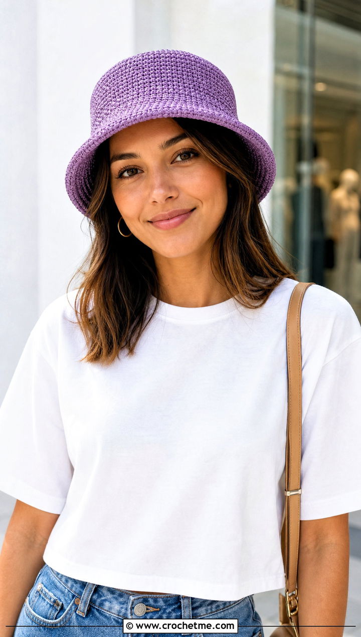 Shallow Crown Crochet Raffia Bucket Hat With Barrel Jeans - 25 crochet raffia bucket hat outfit ideas