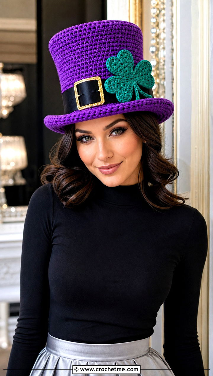 Shamrock Applique Crochet Leprechaun Top Hat With Satin Skirt - 20 Crochet Leprechaun Hat outfit ideas