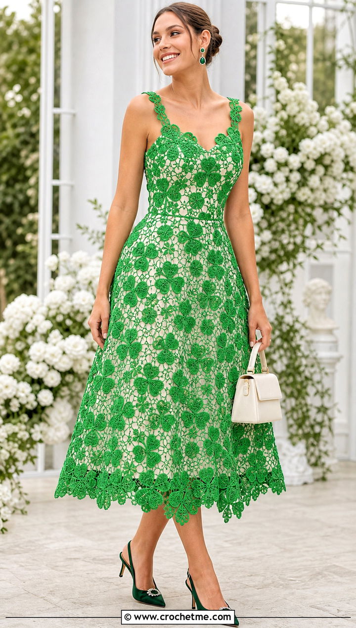 Shamrock Irish Crochet Wedding Dress With Green Accessories - 30 Irish Crochet Wedding Dress outfit ideas