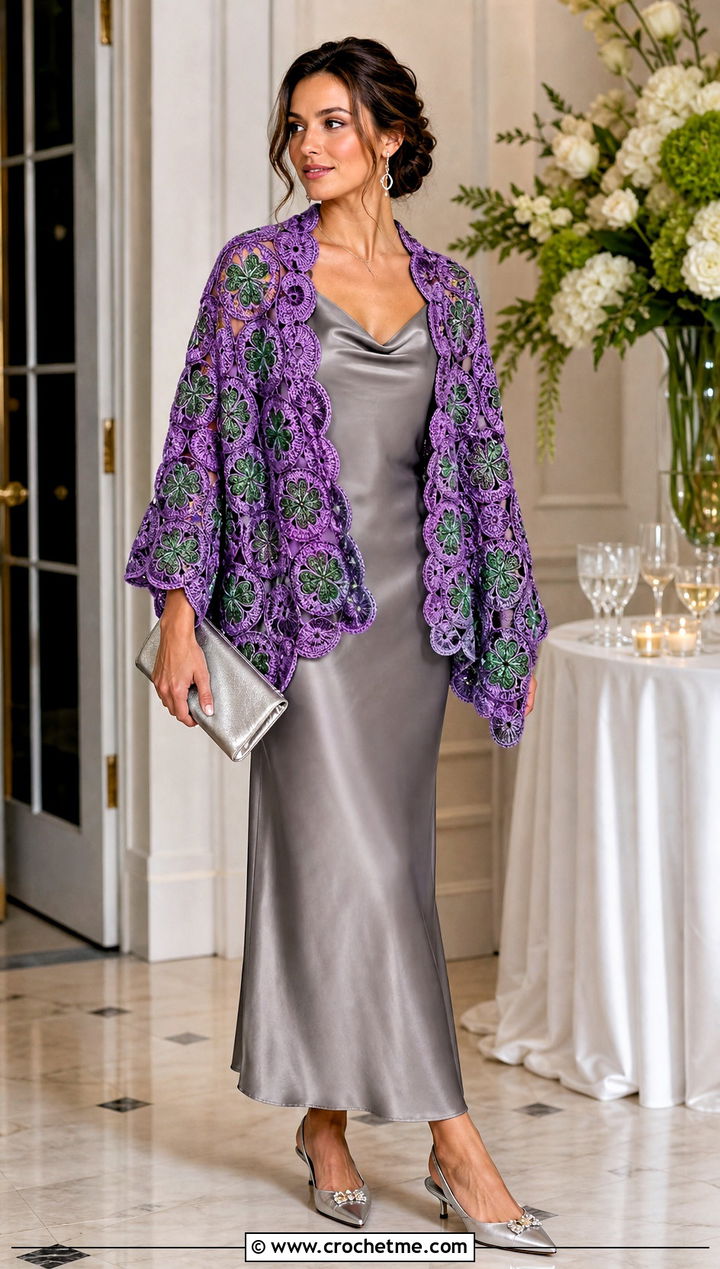 Shamrock Medallion Irish Crochet Shawl With Slip Dress - 20 Irish Crochet Shawl outfit ideas