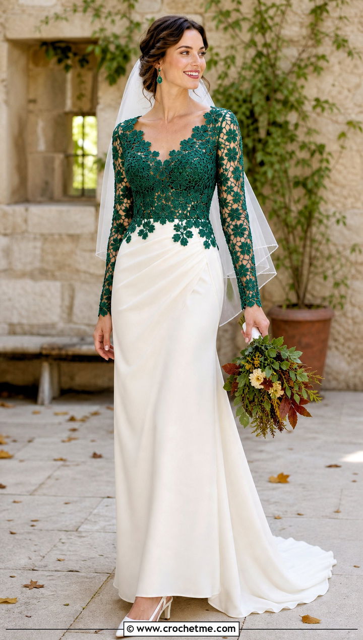 Shamrock Motif Long Sleeve Wedding Dress - 20 irish lace crochet wedding dress outfit ideas