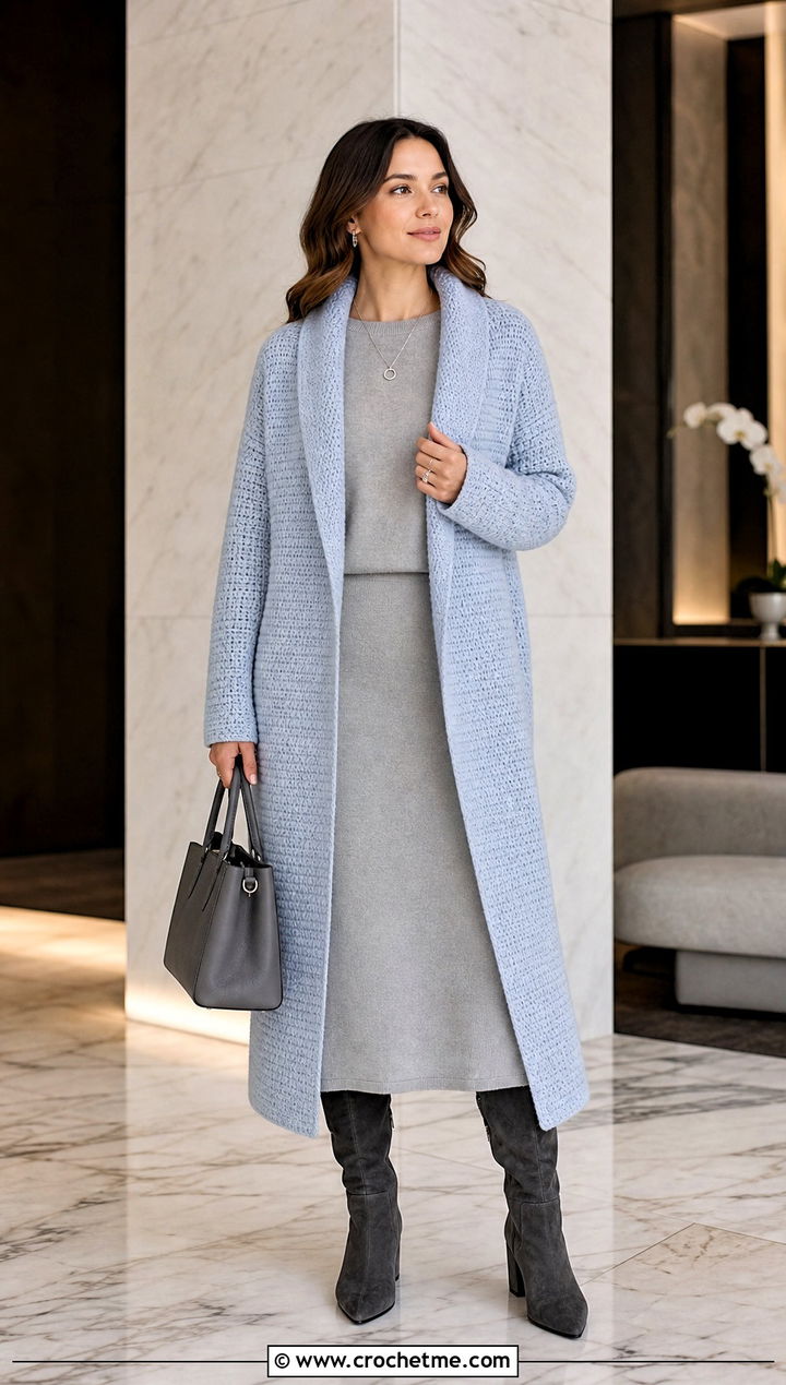 Shawl Collar Crochet Coat With Knit Separates - 15 crochet coat size m outfit ideas
