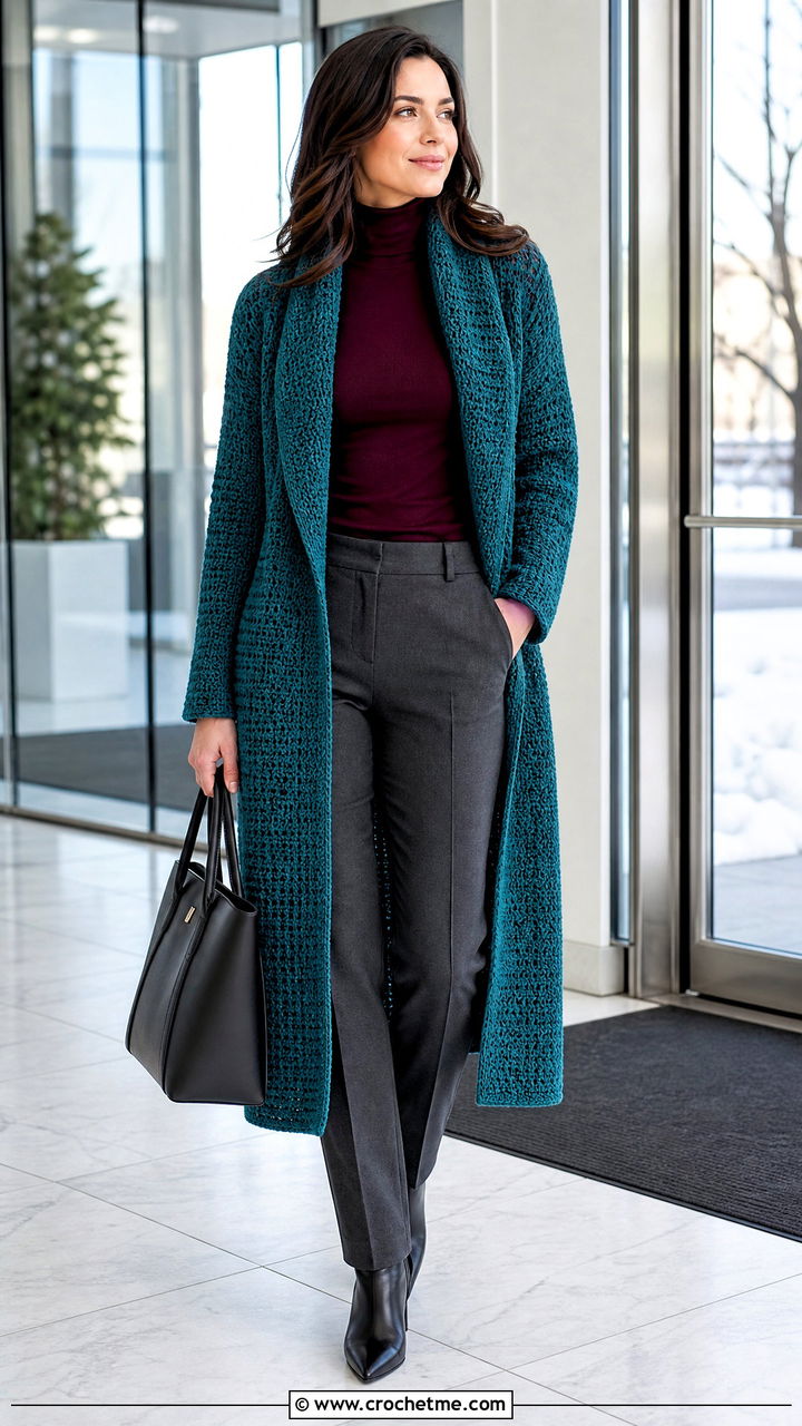 Shawl Collar Crochet Duster Cardigan With Turtleneck - 35 crochet duster cardigan outfit ideas