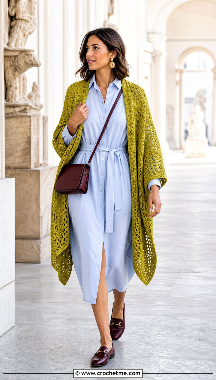 Shawl Drape Crochet Sweater Scarf With Sleeves And Shirt Dress - 25 crochet sweater scarf with sleeves outfit ideas