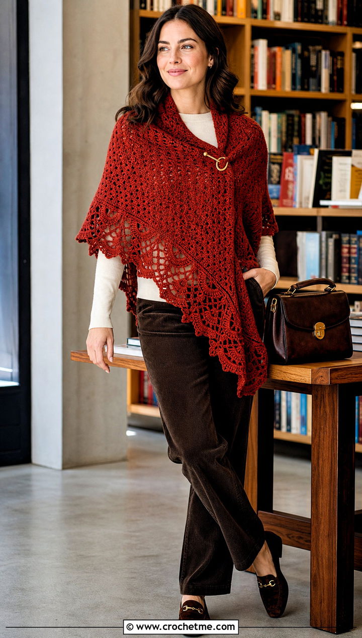 Shawl Pin Fall River Crochet Shawl With Corduroy Pants - 25 Fall River Crochet Shawl outfit ideas