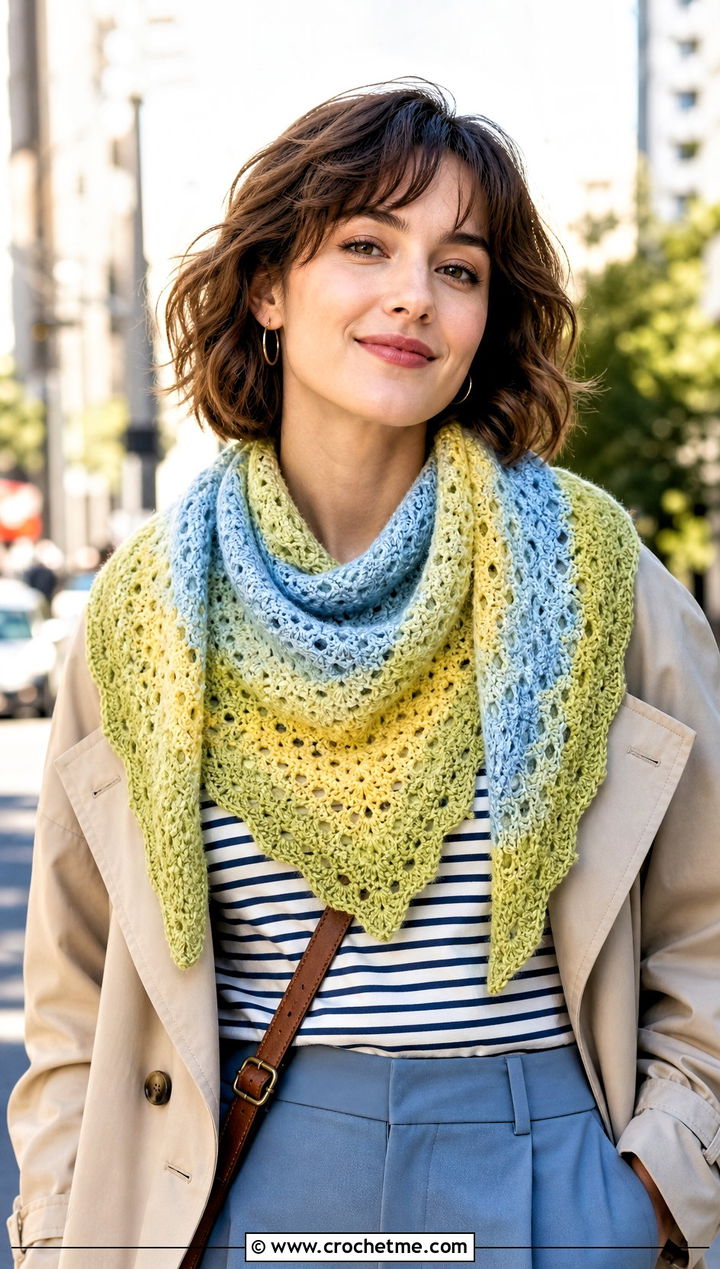 Shawlette Mandala Yarn Crochet Shawl With A Trench Coat - 15 Crochet Shawl Mandala Yarn outfit ideas