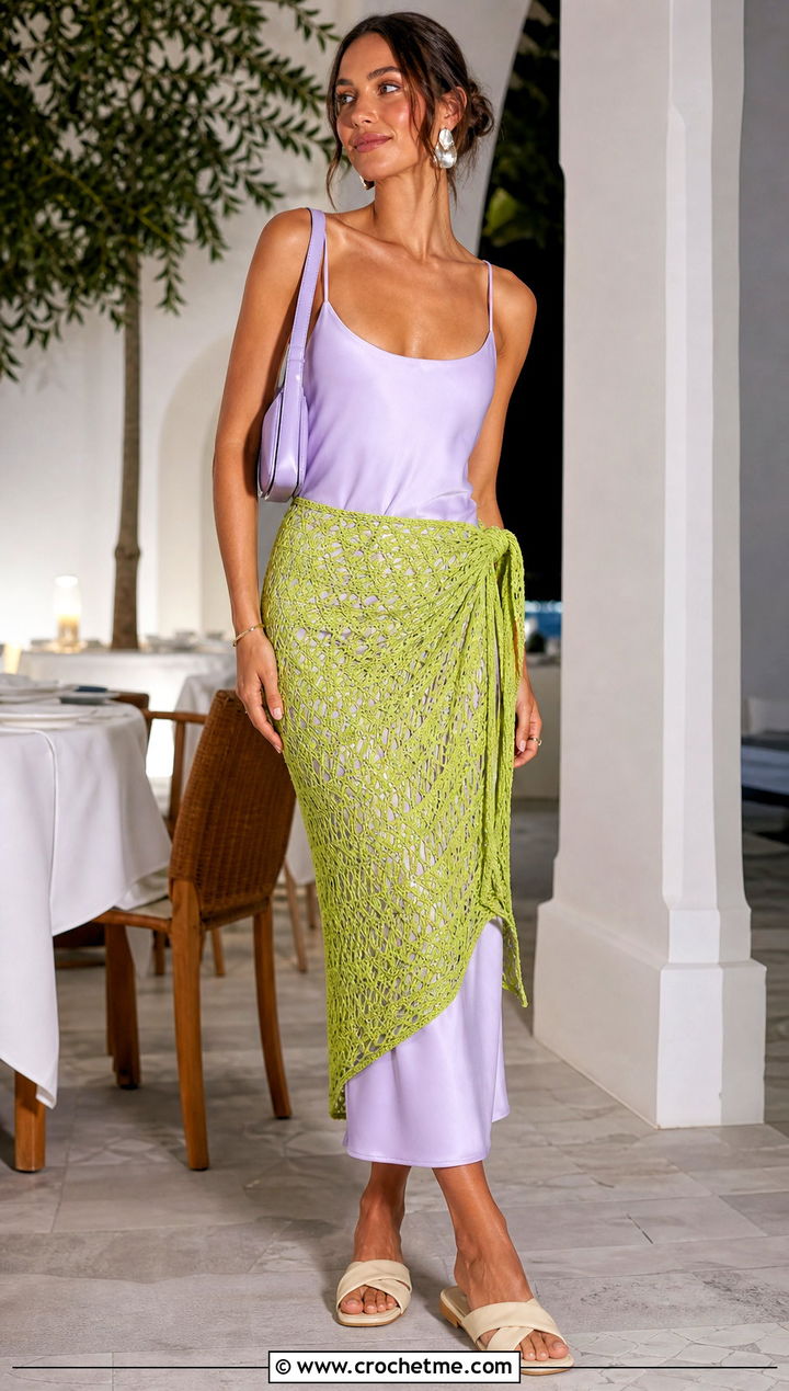 Sheer Overlay Crochet Tie Skirt With Slip Dress - 30 crochet tie skirt outfit ideas