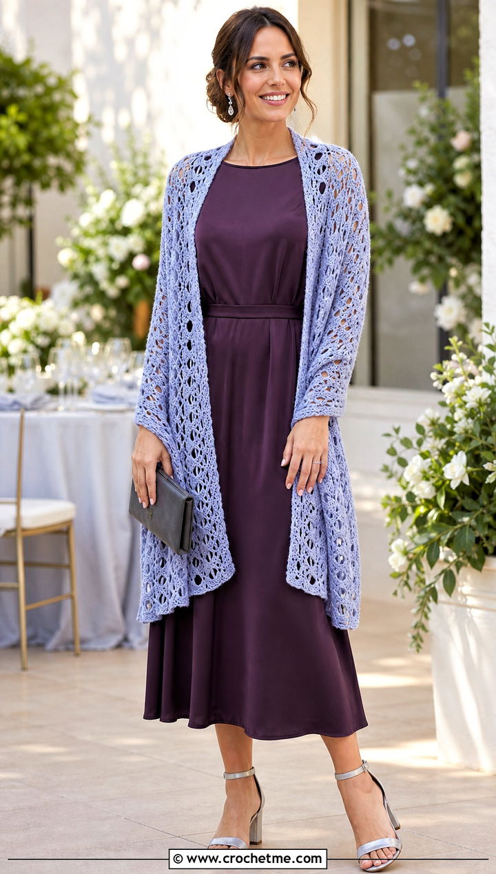 Shell Lace Tunisian Crochet Wrap With Wedding Guest Dress - 25 Tunisian Crochet Wrap outfit ideas