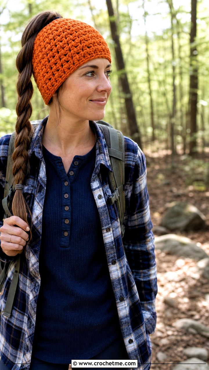 Shell Stitch Bun Crochet Beanie With Shacket And Hiking Leggings - 25 Bun Crochet Beanie outfit ideas
