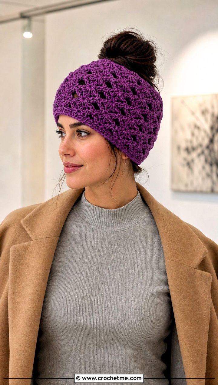 Shell Stitch Bun Hat With Midi Skirt - 15 bun crochet hat outfit ideas