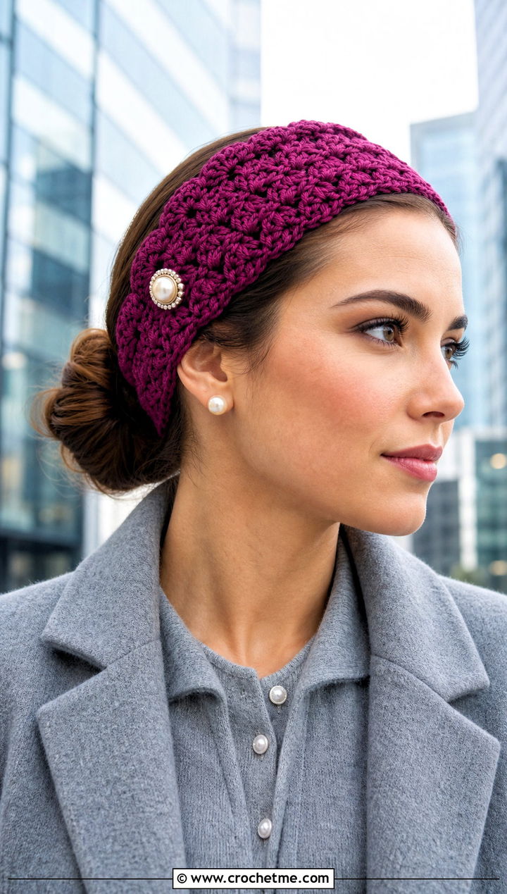 Shell Stitch Button Headband With Cardigan And Trousers - 15 Crochet Headband With Button outfit ideas