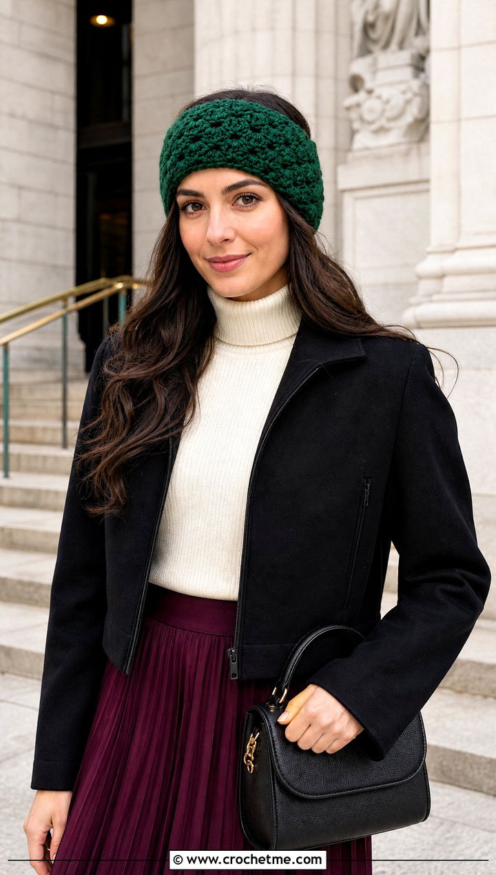 Shell Stitch Chunky Crochet Ear Warmer With Pleated Skirt - 30 chunky crochet ear warmer outfit ideas