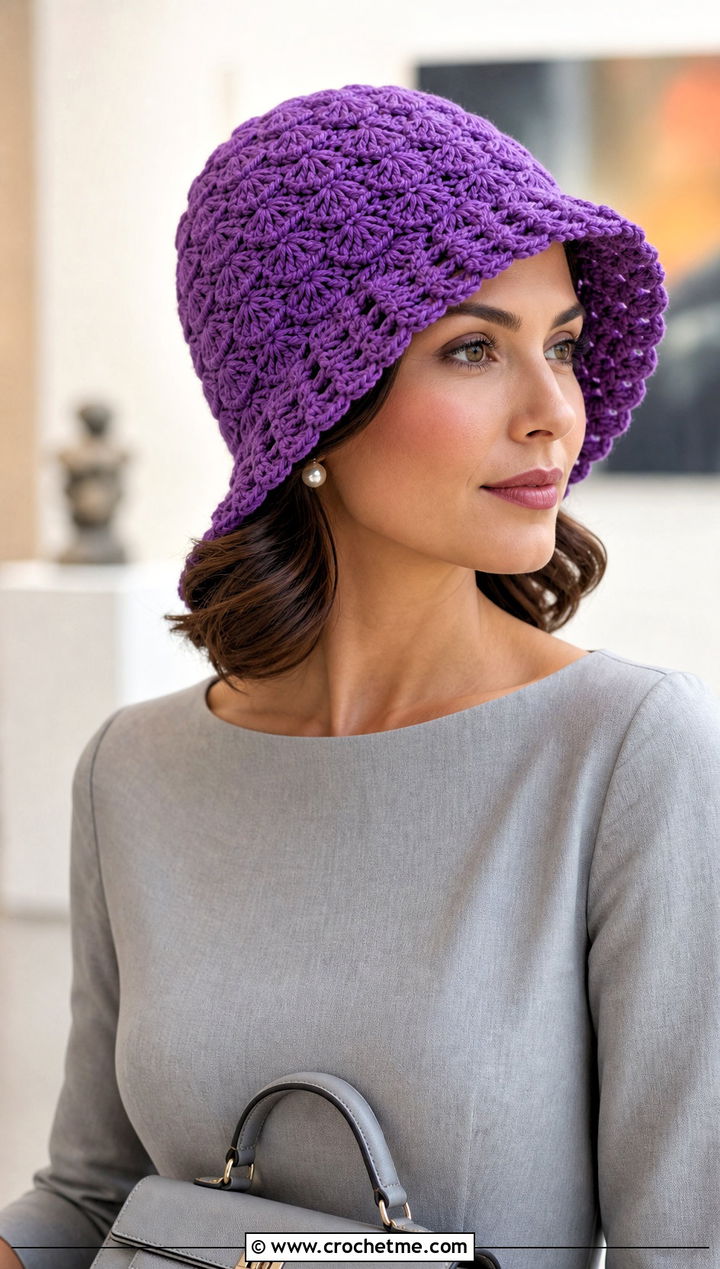 Shell Stitch Cloche Hat With Midi Dress And Flats - 30 crochet stitch hat outfit ideas