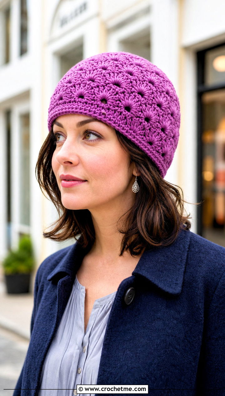 Shell Stitch Crochet Beanie With Blouse And Culottes - 25 Crochet Beanie Size 4 Yarn outfit ideas